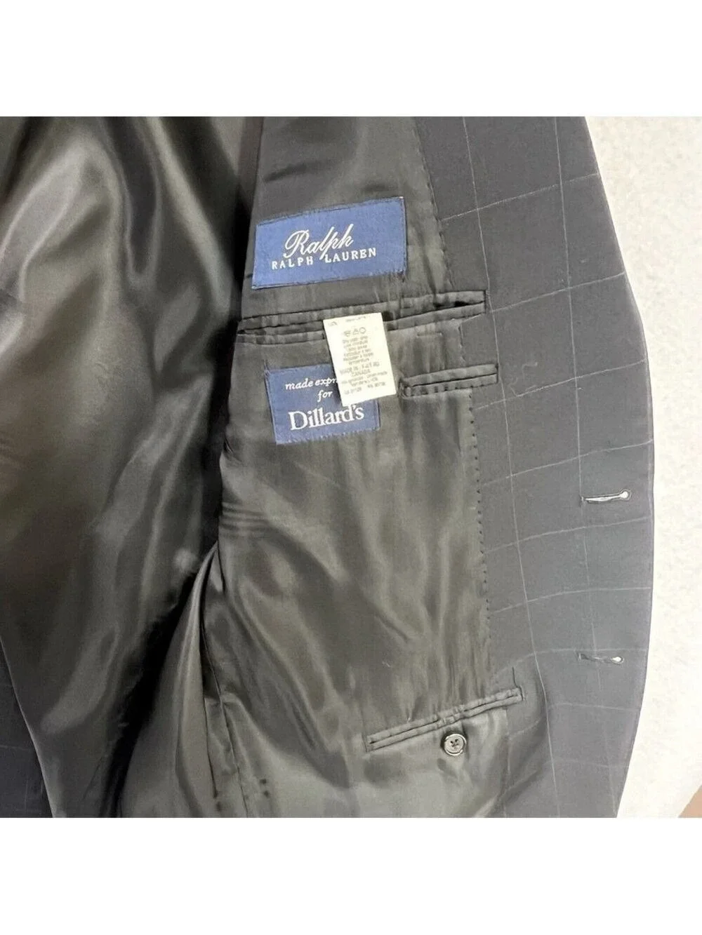 Ralph Lauren Mens Suit Jacket Sport Blazer Black Wool 44L Dillards Exclusive